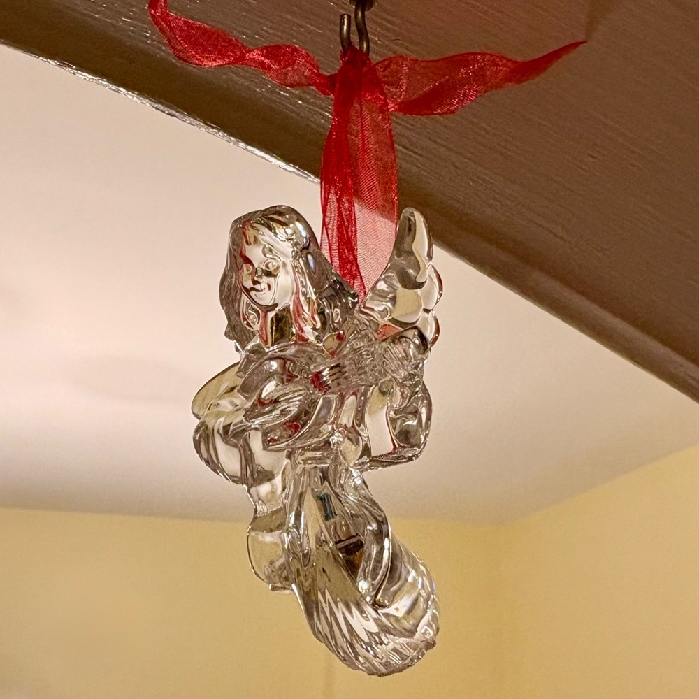2003 Waterford Crystal Glass Angel Ornament with Red Ribbon